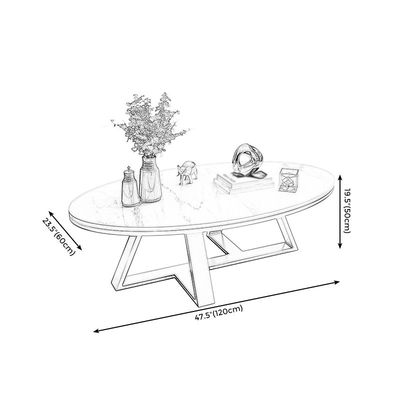 Modern Slate Cross Legs Coffee Table Oval Cocktail Table in Grey/White