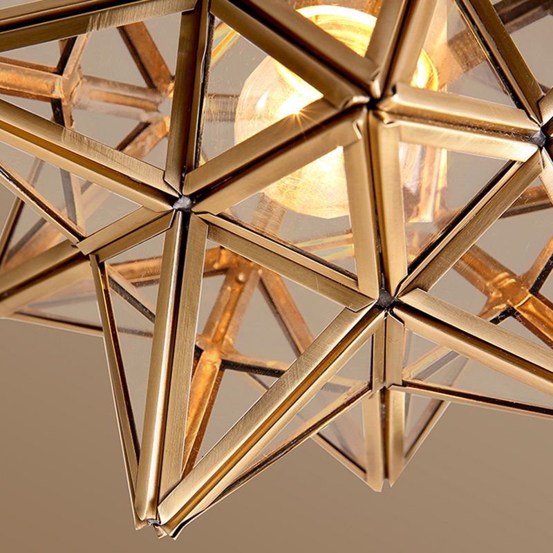 Glass Gold Ceiling Mounted Light Star Shape Vintage Style Ceiling Flush Mount