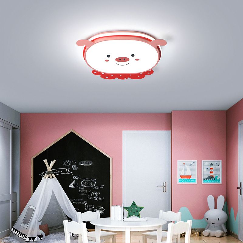 Cartoon Metal LED Flush Mount Light Fixture Cartoon Pig Flush Mount Spotlight for Kids Bedroom
