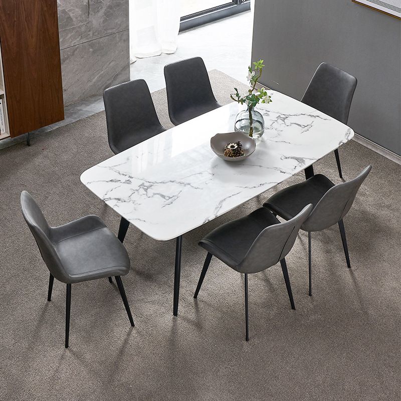 White Top Table with 4 Metal Legs Industrial Rectangle Dining Table
