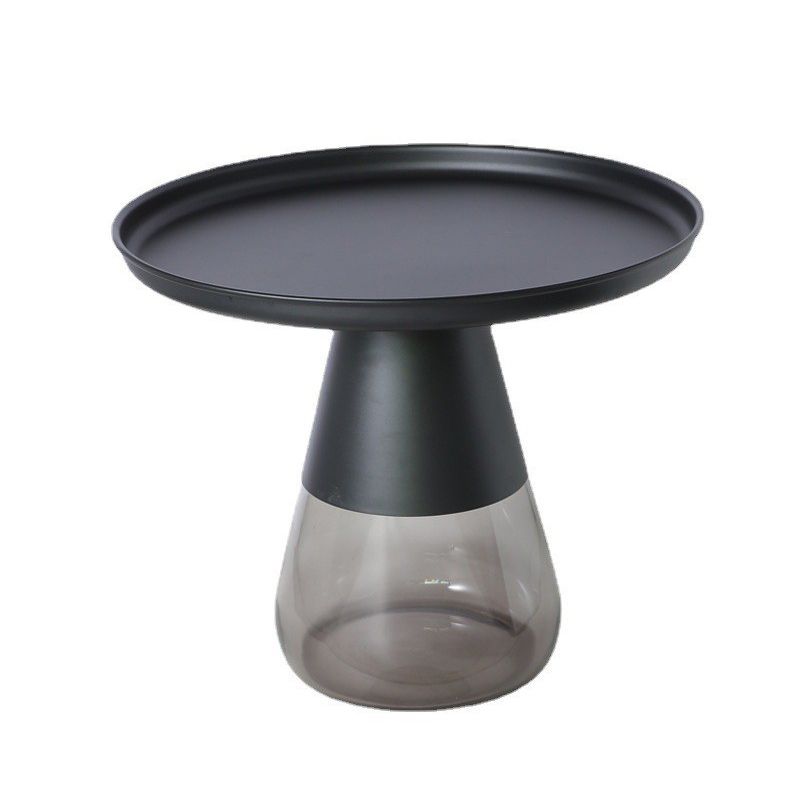 Mid-century Modern Metal Tray Top Glass Base Round Coffee Table