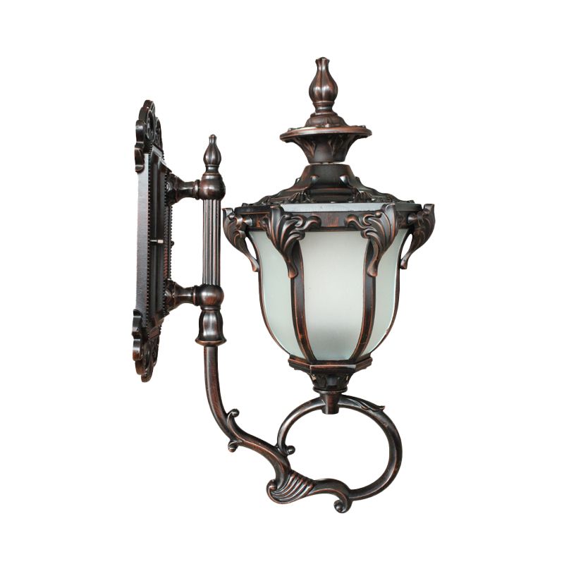 Scrolling Am Metal Wall Lamp Rustic 1 Bulb Outdoor Sconce with Opal Glass Shade in Brass/Coffee