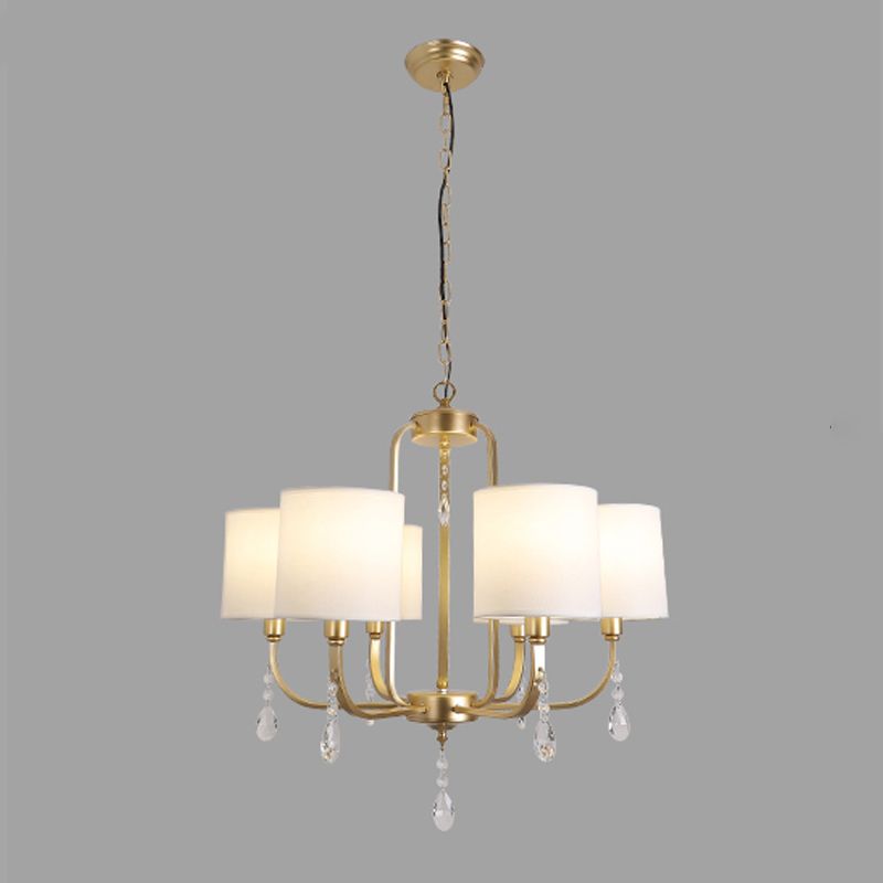 6-Light Chandelier Lighting Fixtures American Style Cylinder Suspension Light with Fabric Shade