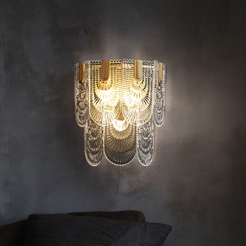 Brass Geometric Wall Light Nordic 13" Wide Wall Sconce with Glass for Living Room