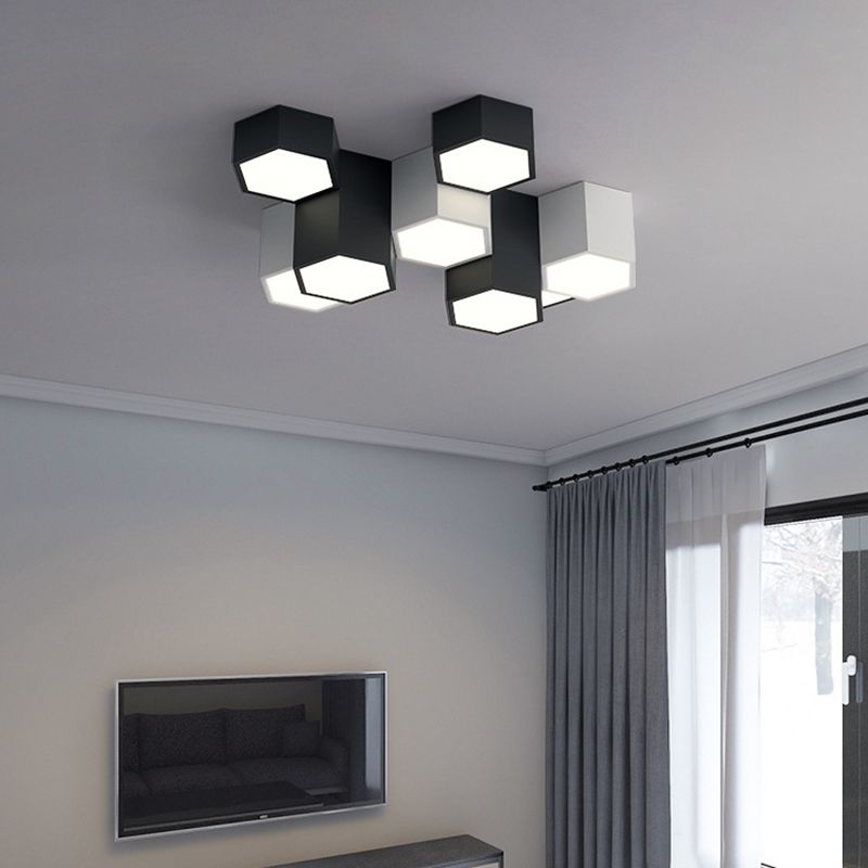 Plafonnier LED géométrique minimaliste moderne en fer forgé avec abat-jour en acrylique