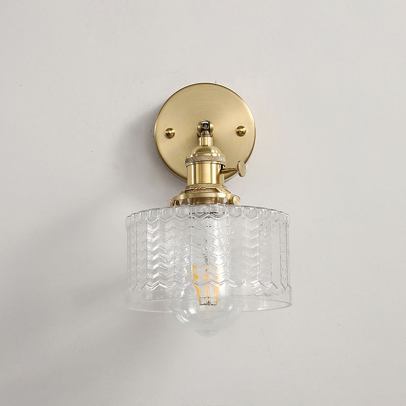 Cylinder Wall Sconce Lighting Simple Style Glass Bedroom Sconce Light Fixture in Gold