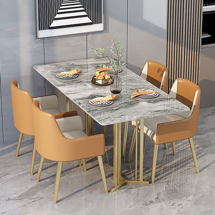 1/2/5/7 Pieces Luxury Dining Set Sintered Stone Dining Table with Leather Chairs