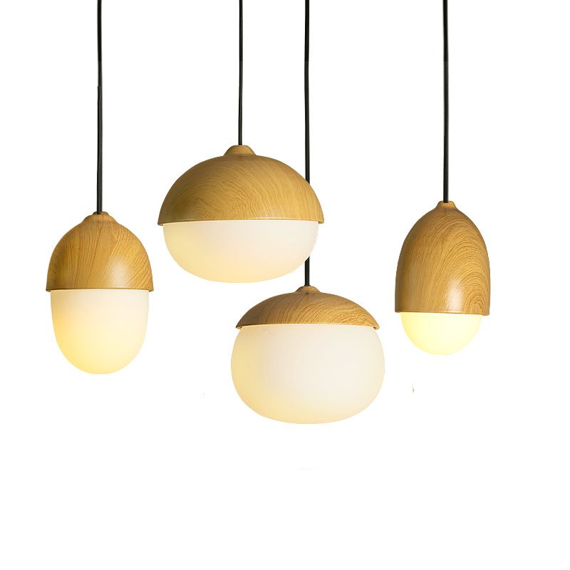 Beige Nut Pendant Light Simple Style 1 Head Wooden Ceiling Hang Lamp for Restaurant