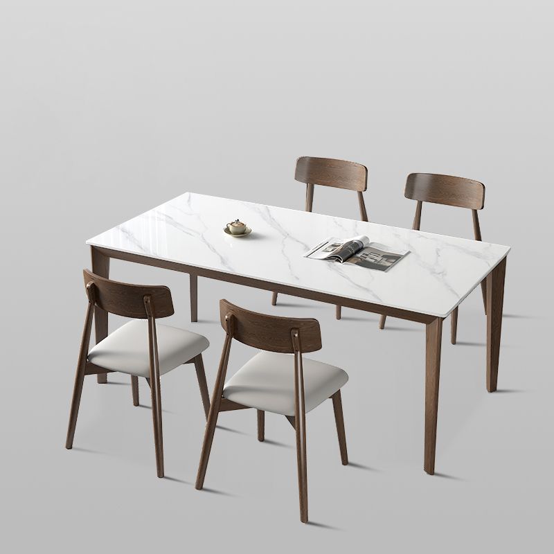 1/3/4/5 Pieces Ash Wood Dining Table Set with White Sintered Stone Top Modern Dinette Set