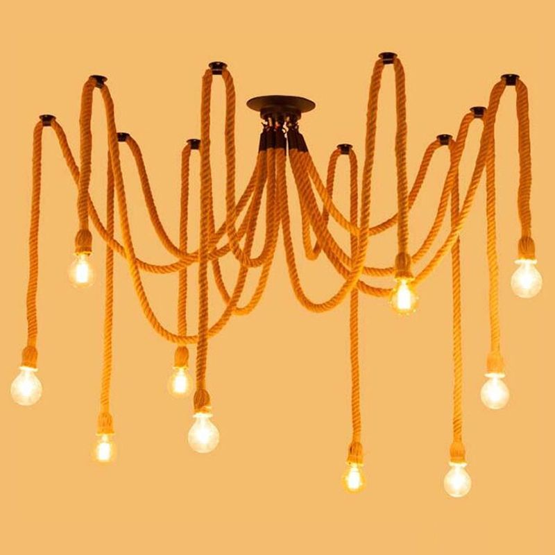 Rope Beige Hanging Ceiling Light Manilla Rope Cord Simplistic Pendant Lighting Fixture