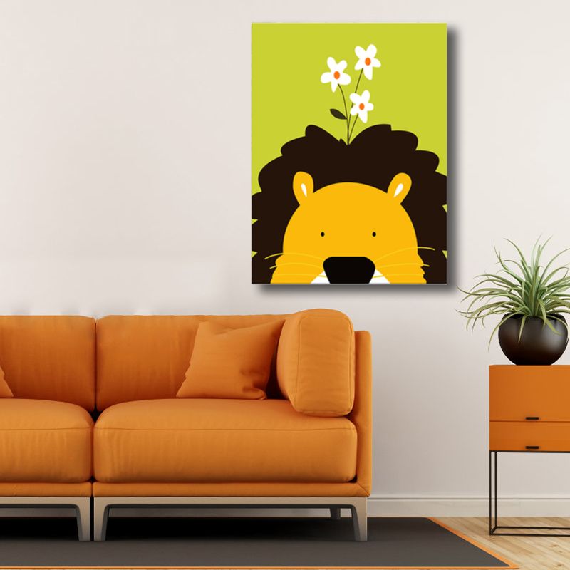 Illustration Animal Wall Art Decor Pastel Color Kids Style Canvas Print for House Interior
