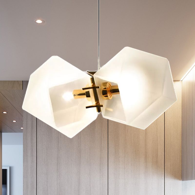 2/4/6 Lights Living Room Chandelier with Geometric White Glass Shade Modern Gold Led Hanging Lamp Kit