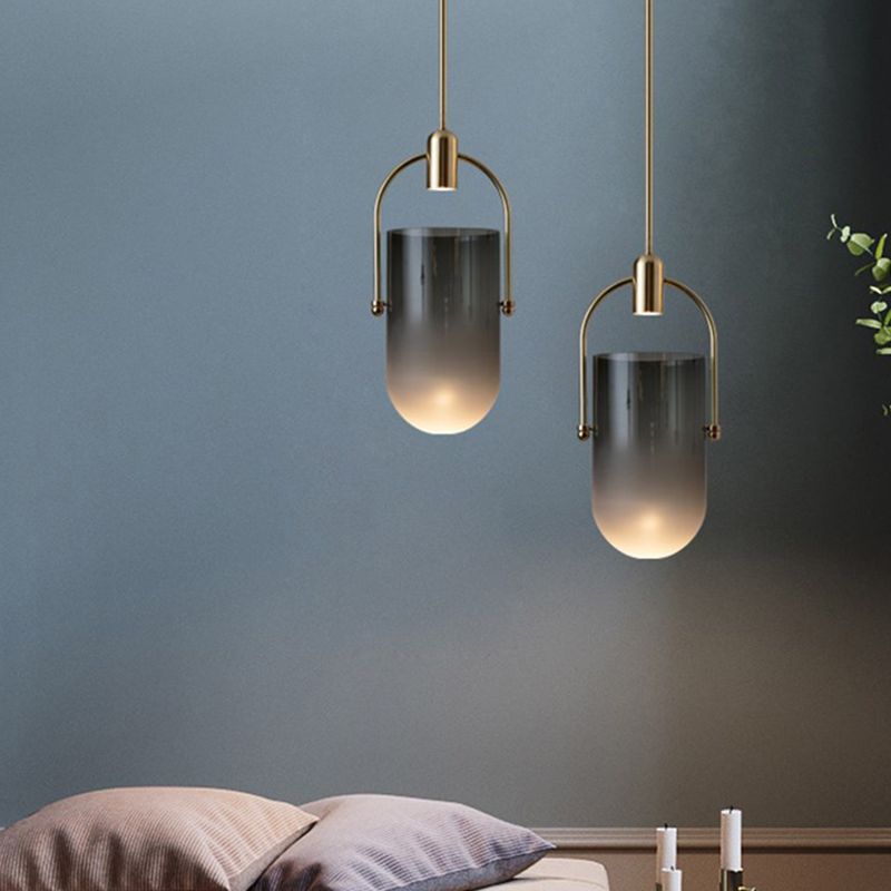 Bucket Shape Hanging Lighting Modern Style Glass 1 Light Pendant Lamp for Restaurant