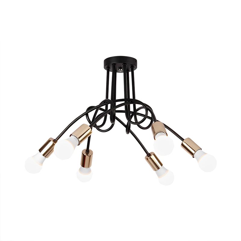 Iluminación de montaje semiempotrado trenzado negro/dorado con bombilla abierta, lámpara de techo de cocina de metal industrial de 3/5/6 luces