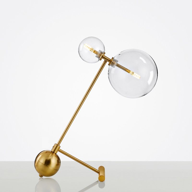 Transparent Glass Globe Table Light Postmodern 2-Bulb Gold Nightstand Lamp for Living Room