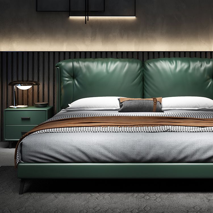 North European Wood and Genuine Leather with Upholstered Headboard