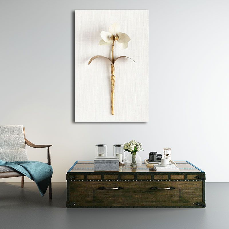 Gold Nordic Canvas Art Branch of Blooming Flower Wall Decoration for Living Room