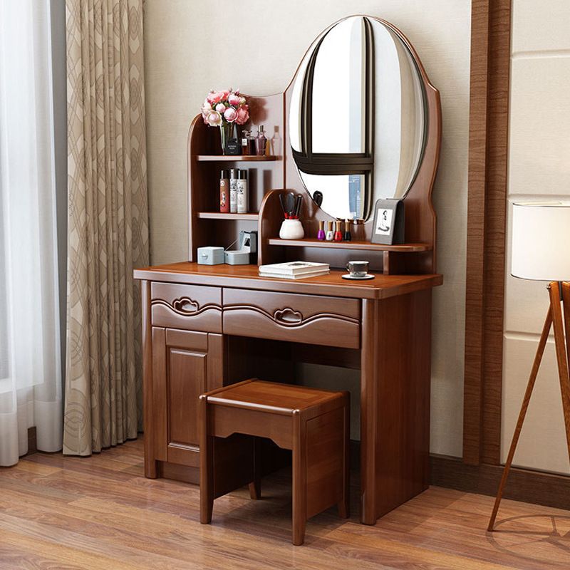 16.92" Wide Makeup Table with 2 Drawers Brown Vanity Tables with Mirror