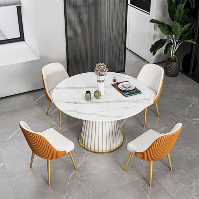 Contemporary Round Dining Table White Sintered Stone Top Pedestal Table for Home