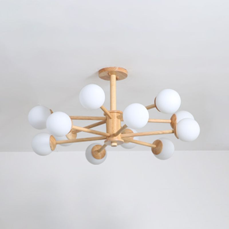 Nordic Pendant Light Fixture Globe Glass Living Room Chandelier in Wood