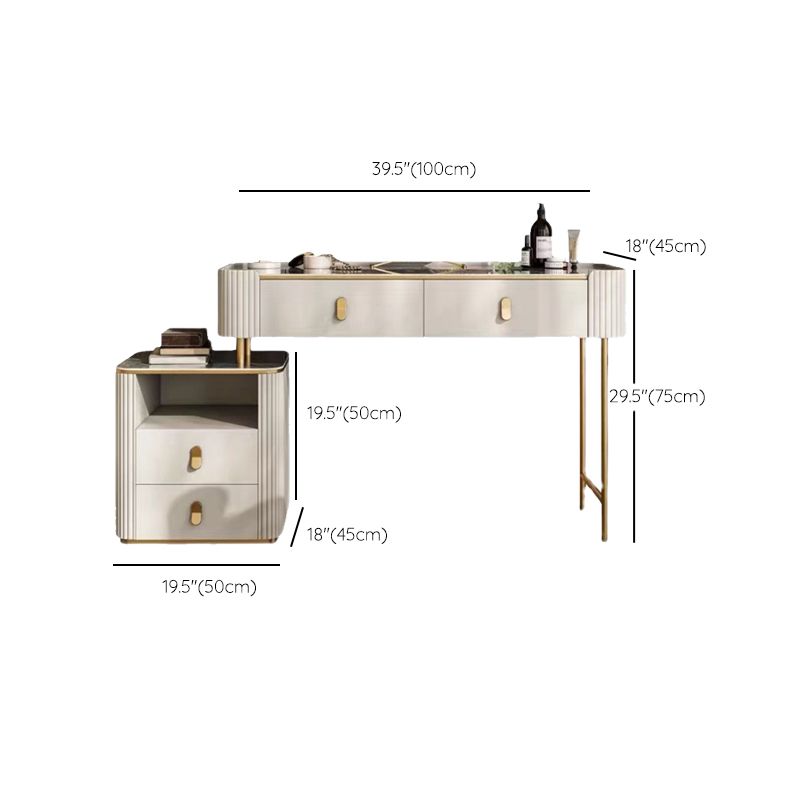 4 Storage Drawers Dresser Stone Top Vanity Set with Padded Stool