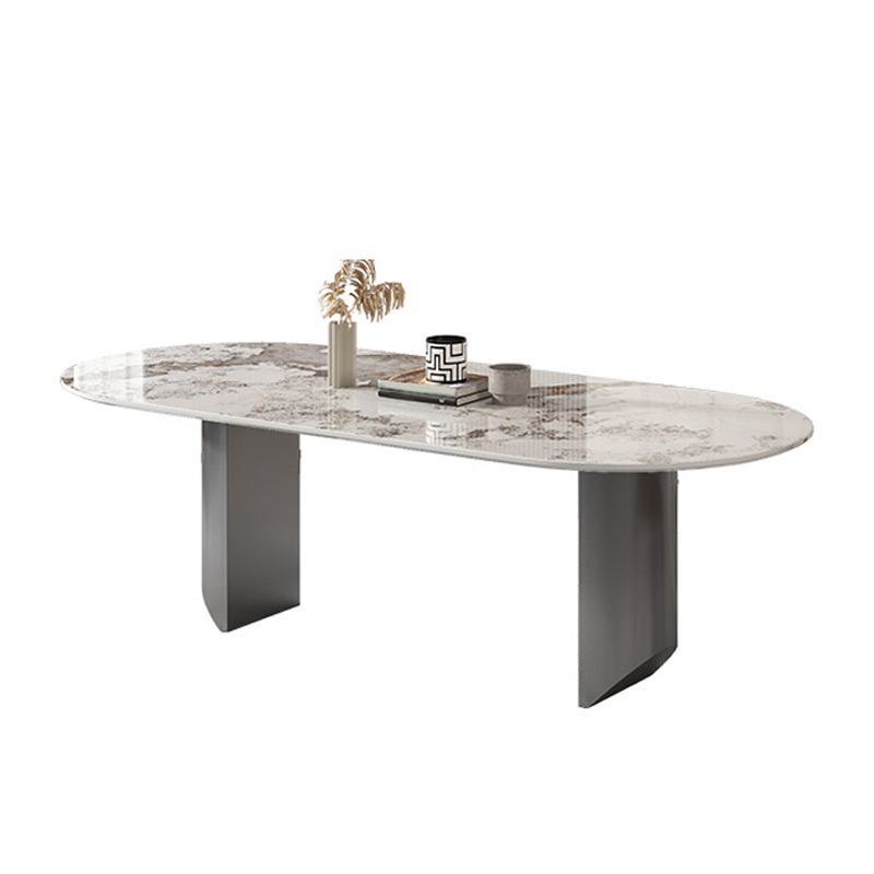 Stone Dining Table Traditional Luxury Dining Table with Double Pedestal
