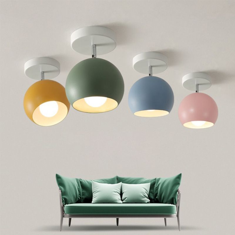 Colorful Macaron Semicircle Flush Mount Ceiling Light Metallic LED Lamp for Bedroom