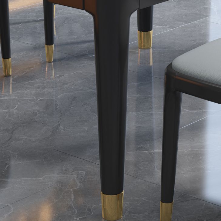 Luxury Round Grey Stone Top Extension Dining Table with 4 Black & Gold Legs