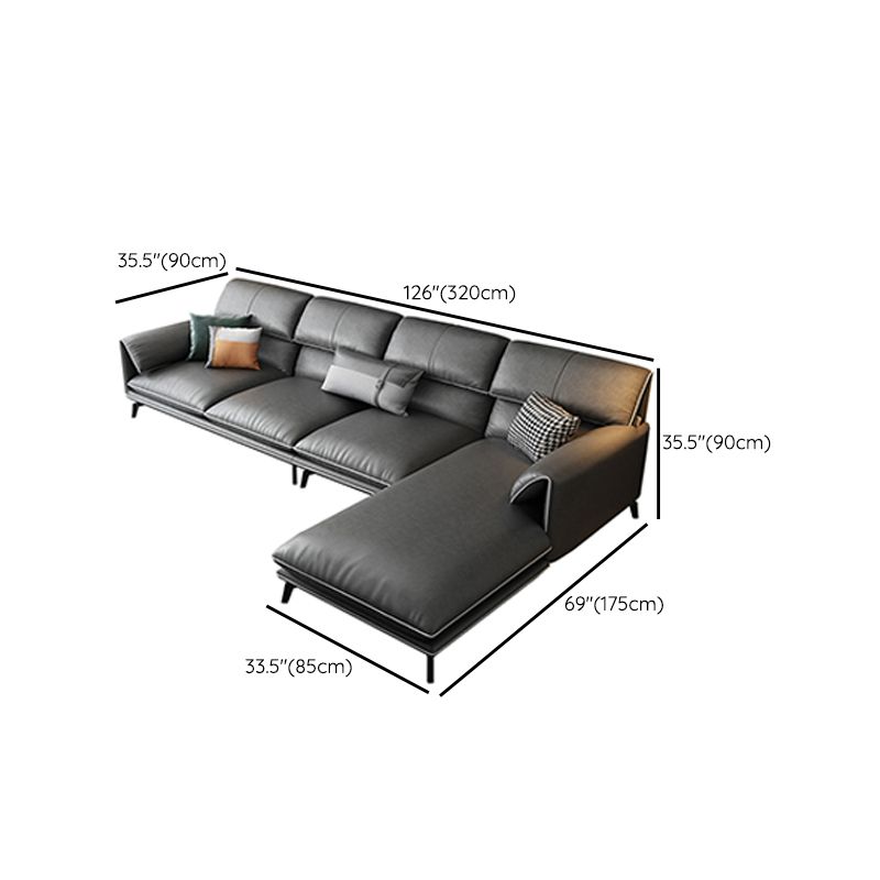 35"H Contemporary Sectional Sofa Leather Grey Stationary Sectionals