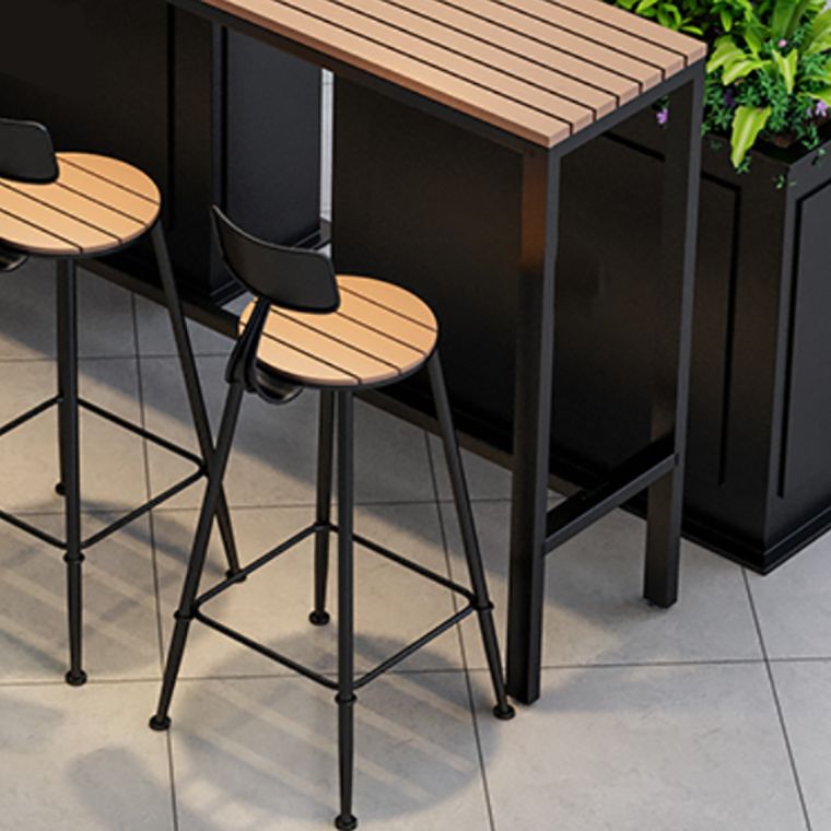 Outdoor Industrial Counter Stool Wood and Metal Black Footrest Bar Stool