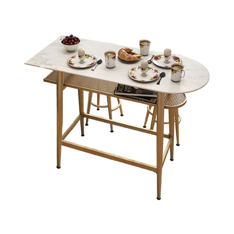 Stone Indoor Glam Bar Mesa de comedor Iron Table de bistro de cuatro piernas con reposapiés