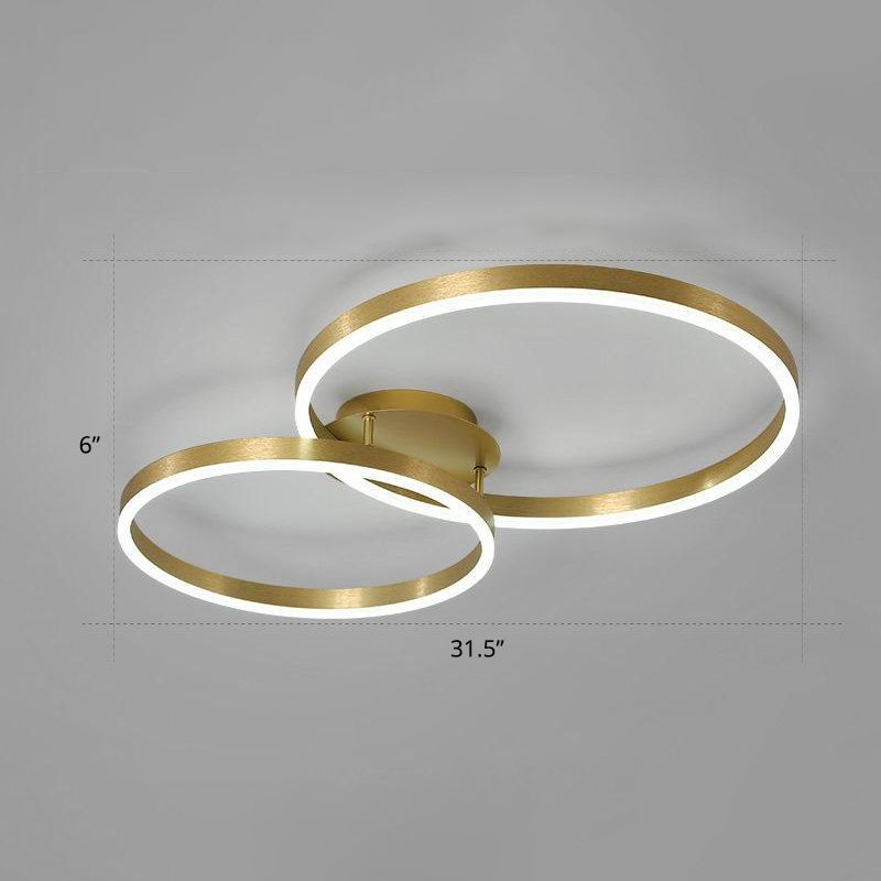 Gold Halo LED Ceiling Lighting Minimalist Aluminum Semi Flush Light Fixture for Bedroom
