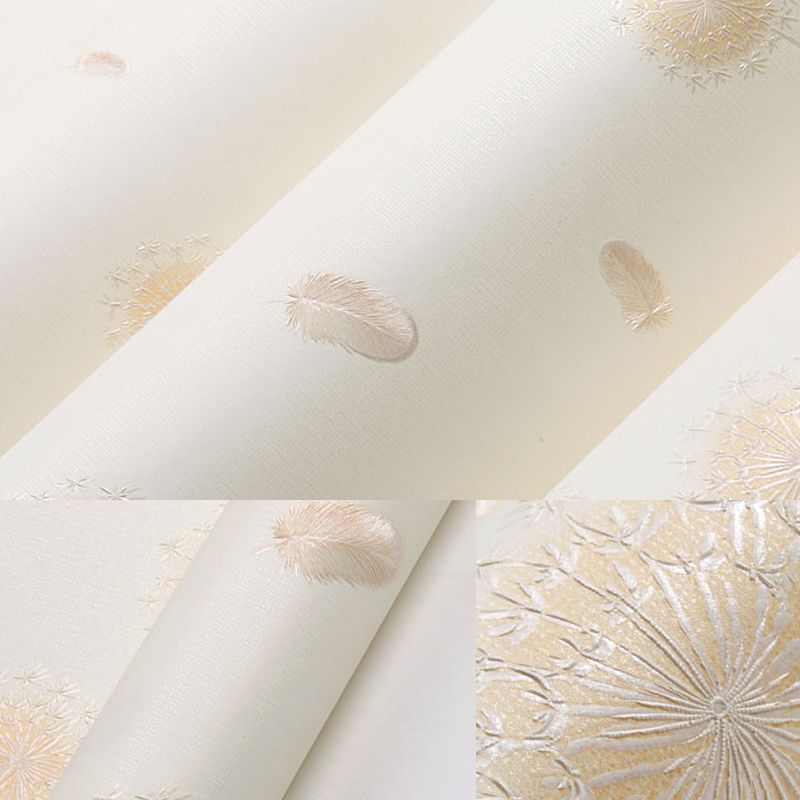 Rustic Girls Wallpaper Roll with Feather and Dandelion Pattern Soft-Color Wall Art