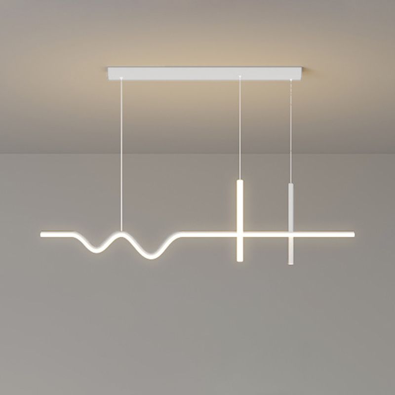 Metal Linear Shape Island Chandelier Modern Style 3 Lights Island Ceiling Light