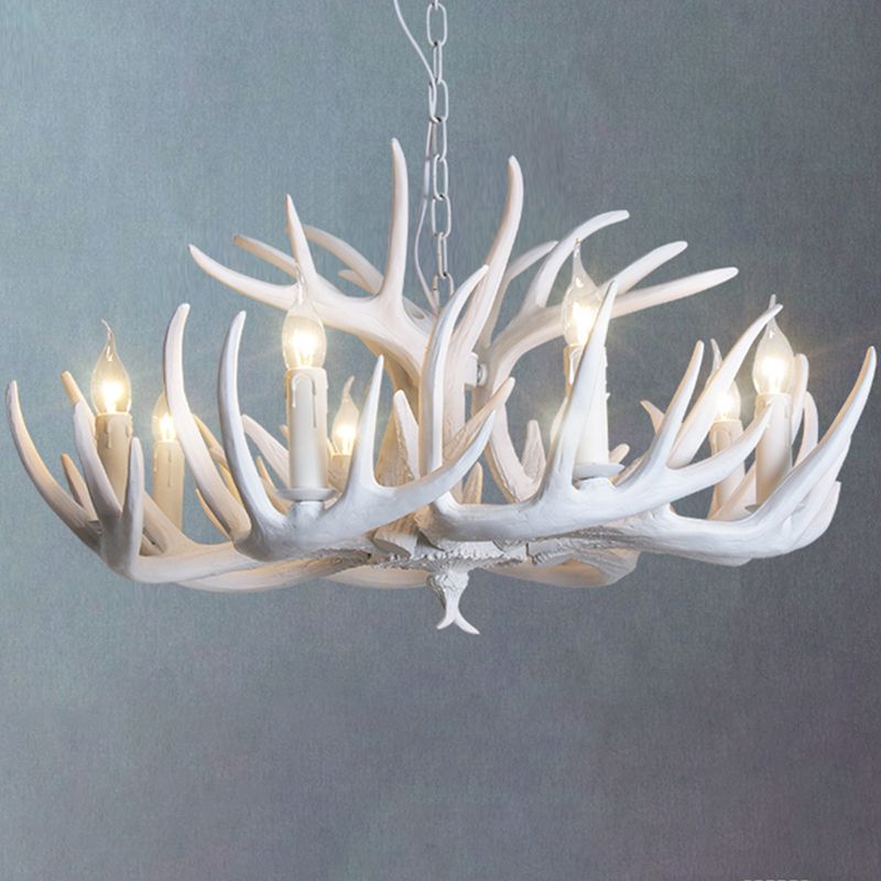 Resin Antler Shaped Suspension Lighting Rustic Living Room Chandelier Light Fixture