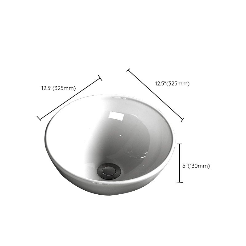 Modern Bathroom Sink Porcelain Pop-Up Drain Round Vessel Bathroom Sink