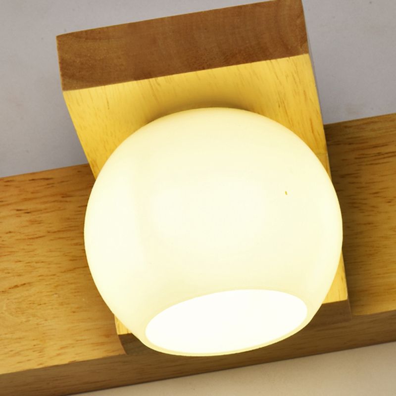 Wood Ball Mirror Wall Light Modern Multi Lights Wall Mounted Light Fixture in Brown