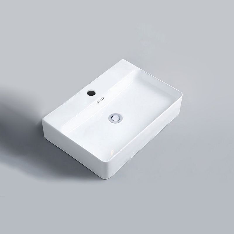 Contemporary Bathroom Sink Porcelain Rectangular Vessel Sink with Pop-Up Drain