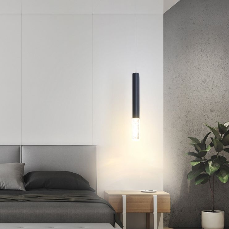 Black Cylindroid LED Pendant Light in Modern Simplicity Wrought Iron Hanging Lamp with Acrylic Shade