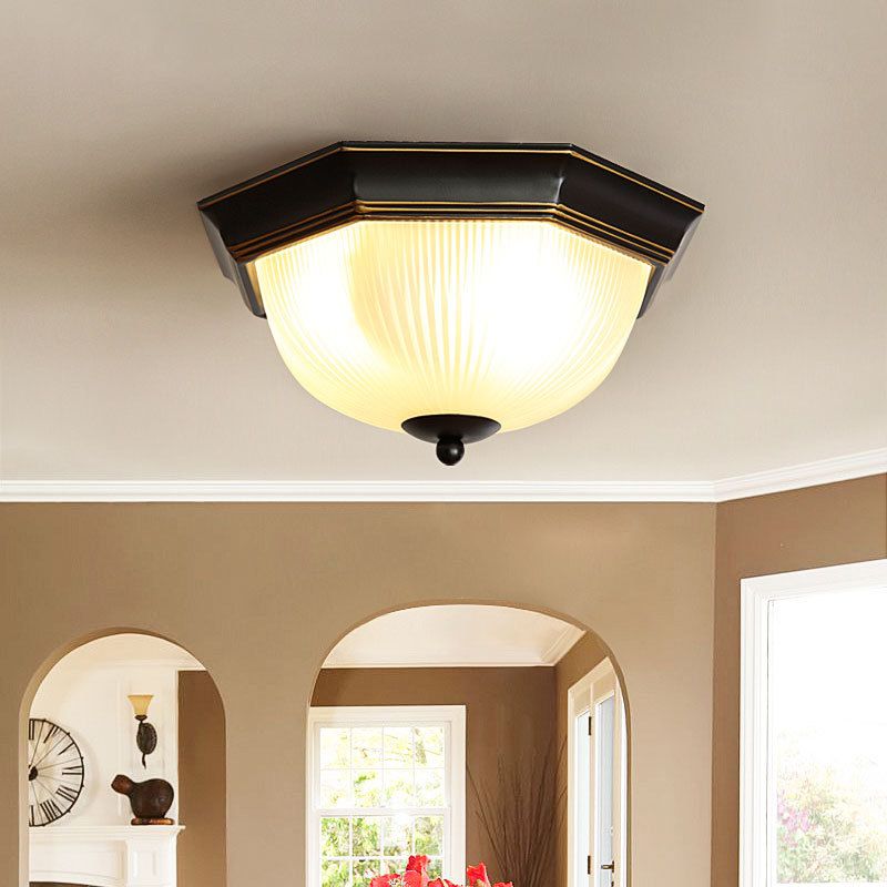 Traditional Dome Flush Ceiling Light Glass Flush Mount Lamp in Black