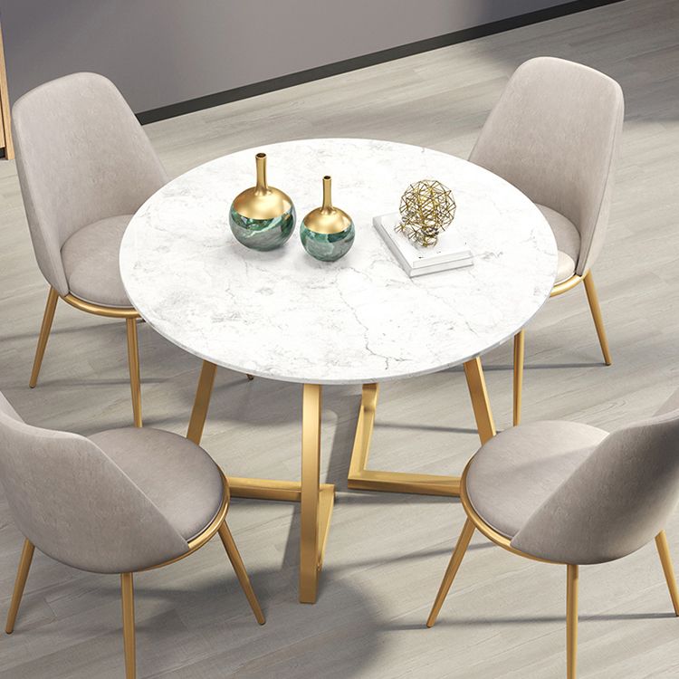 Scandinavian Round DiningRoomTableSet with Sintered Stone Dinette Set with Metal Pedestal Base