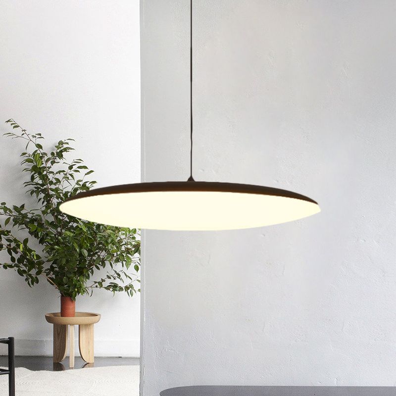 LED Bedroom Hanging Light Kit Simple White/Black Finish Pendant Lamp with Round Acrylic Shade, White/Warm Light