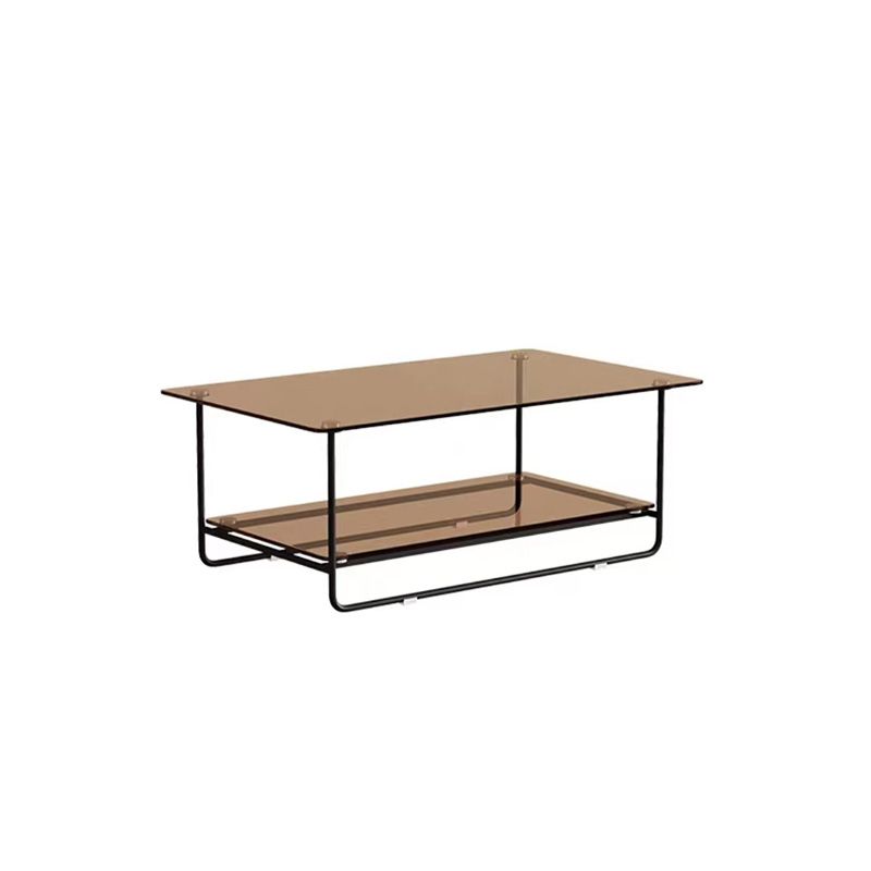 17.7"H Rectangle Glass Coffee Table Metal Sled Base Cocktail Table with Shelf
