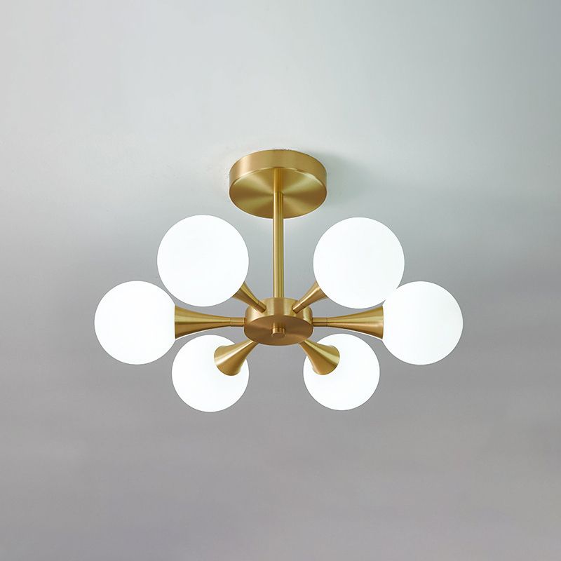 Opal Glass Globe Semi Flush Ceiling Lights Modern Style Multi Lights Semi Mount Lighting