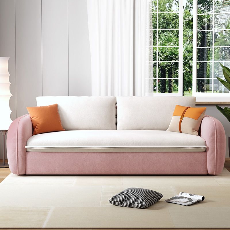 Modern Square Arm Bed Sofa Couch with Pillows in Pink and White
