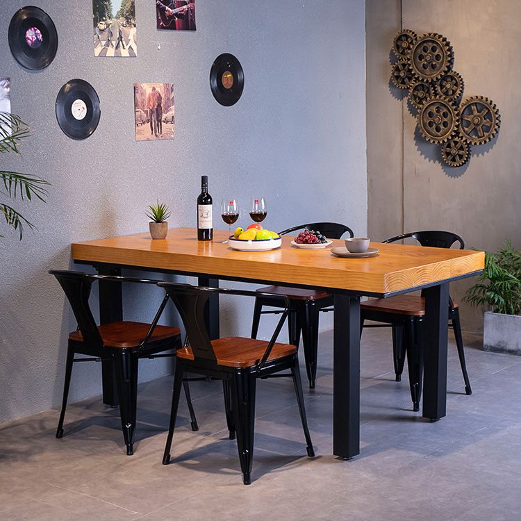 Solid Wood Top Dining Table Industrial Rectangle Table with 4 Legs