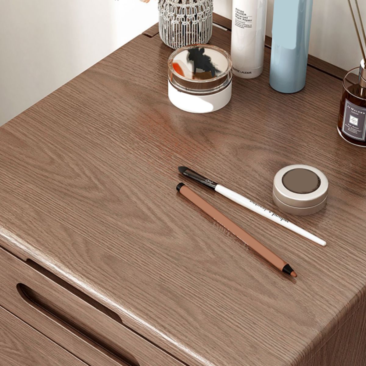 Mid-Century Modern Make-up Vanity Solid Wood Flip-Top Dressing Table