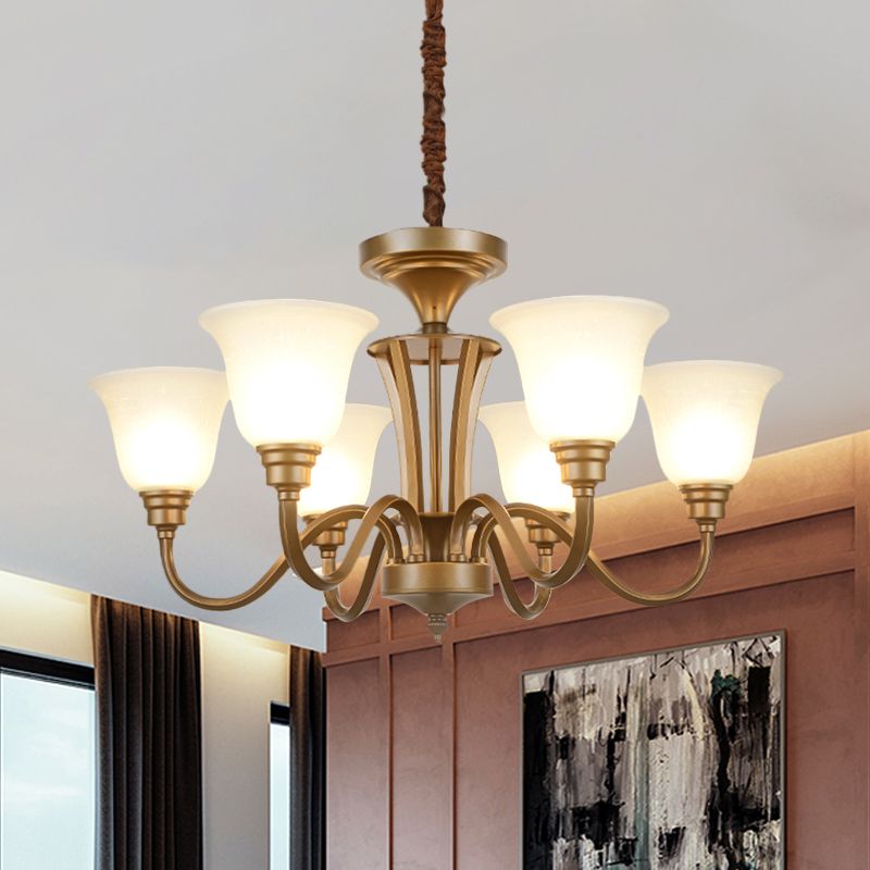 6/8 Lichten Bell Shade Pendant Kroonluchter Traditionele stijl Bruin mat Glazen Pendulum Licht