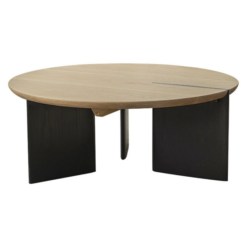 Scandinavian Round Solid Wood Coffee Table with 2 Legs Coffee in Brone