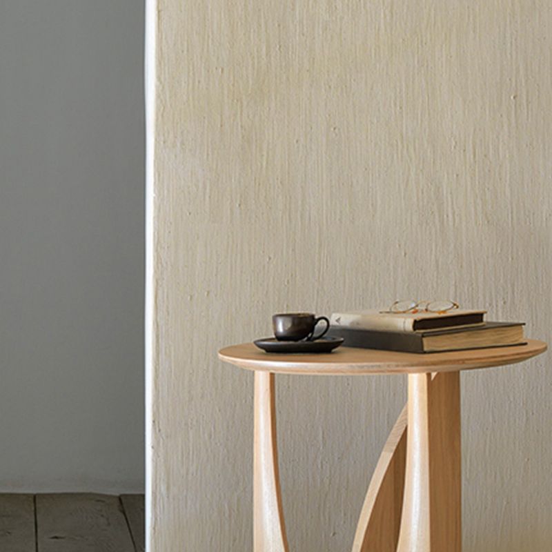 Scandinavian End Table Solid Wood Abstract Base Round Top Side Table